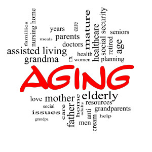 word block on aging, elderly, 