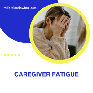 woman with head in hands, experiencing caregiver fatigue